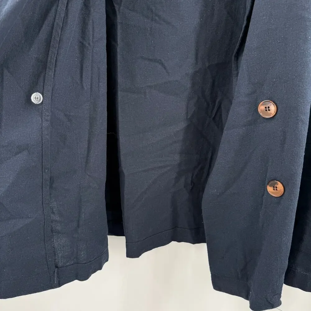 Amadi Anthropologie Blazer Womens Large NWT Navy Kayne Double Breast Linen Blend